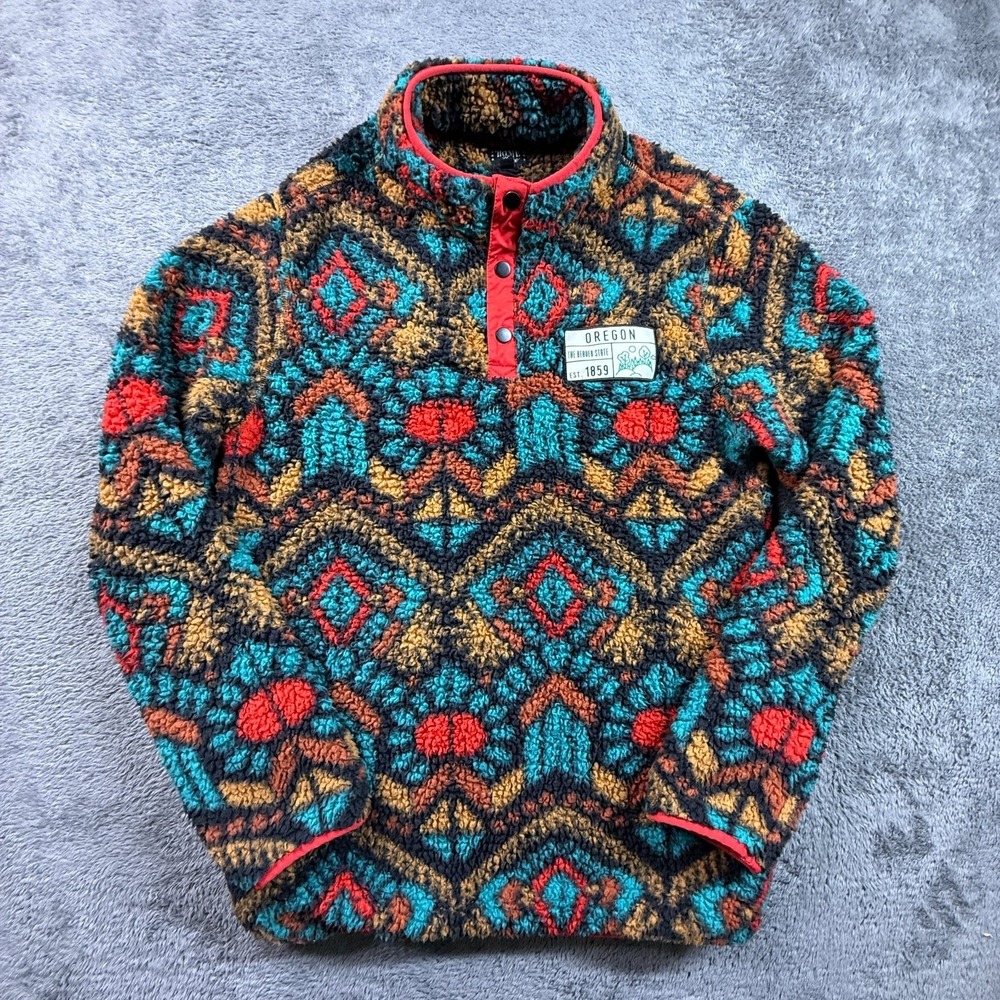 Home Free Womens L Sherpa Fleece Pullover Colorful Aztec Boho Snap Neck Oregon